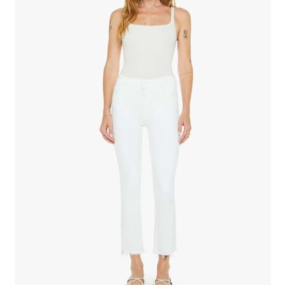 Mother White The Insider Stretch Bootcut Raw Hem Crop Step Fray Jeans Size 24 - Picture 10 of 10